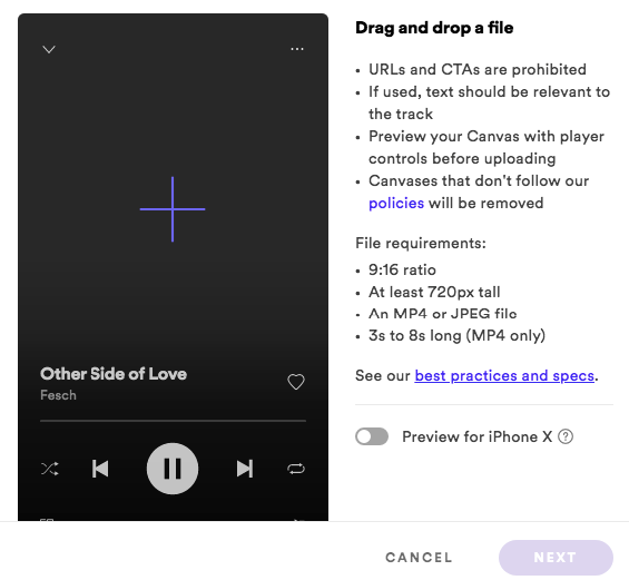 Spotify Canvas specs